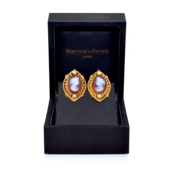 Bijoux anciens - Boucles d'oreilles anciennes camées