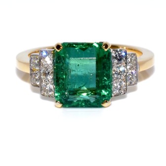 Bagues de fiançailles - Bague émeraude et diamants