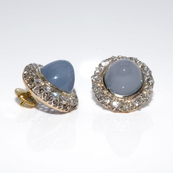 Bijoux anciens - Boucles d'oreilles calcédoine et diamants