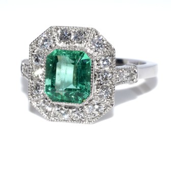 Bagues de fiançailles - Bague émeraude et diamants