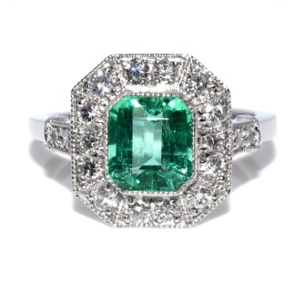 Bagues de fiançailles - Bague émeraude et diamants