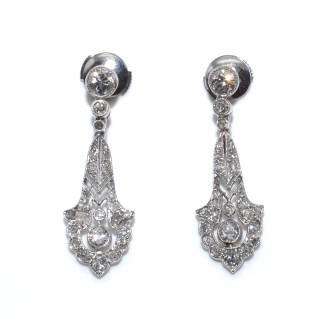 Bijoux anciens - Boucles d'oreilles art deco diamants