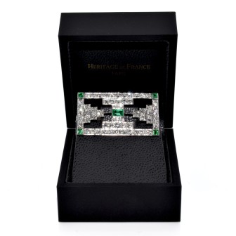 Bijoux anciens - Broche Art Deco en diamants et émeraudes