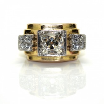 Bijoux anciens - Bague Tank diamants central env. 2cts