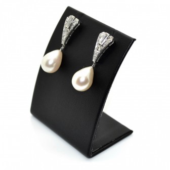Bijoux anciens - Boucles d'oreilles Art Deco perles et diamants 