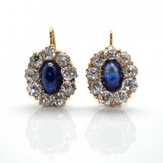 Bijoux anciens - Boucles d'oreilles dormeuses marguerite diamants et saphirs 