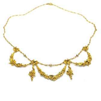 Bijoux anciens - Collier draperie en or jaune et perles , vers 1890