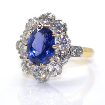 Créations - Bague pompadour saphir 2,38cts et diamants 