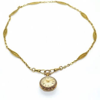 Bijoux anciens - Collier et montre de col en or jaune 