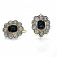 Bijoux anciens - Boucles d'oreilles dormeuses marguerite diamants et saphirs 