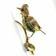 Bijoux anciens - Broche vintage d'un oiseau sur sa branche