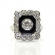 Bijoux anciens - Bague entourage Art Déco diamants et onyx