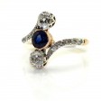 Bijoux anciens - Bague trilogie diamants et saphir