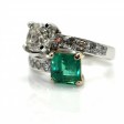 Bijoux récents - Bague toi et moi diamant et émeraude
