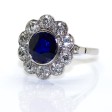 Bijoux anciens - Bague ancienne entourage saphir et diamants 