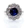 Bijoux anciens - Bague ancienne entourage saphir et diamants 