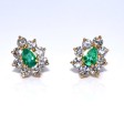 Bijoux anciens - Boucles d'oreilles vintage diamants et émeraude