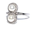 Bijoux anciens - Bague toi et moi diamants et perles 