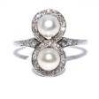Bijoux anciens - Bague toi et moi diamants et perles 
