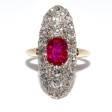 Bijoux anciens - Bague ancienne marquise rubis et diamants