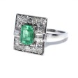 Bijoux anciens - Bague art déco émeraude et diamants
