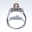 Bijoux anciens - Bague fleur perle fine et diamants