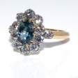 Bagues de fiançailles - Bague pompadour saphir teal (bleu-vert) et diamants