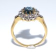 Bagues de fiançailles - Bague pompadour saphir teal (bleu-vert) et diamants