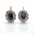 Bijoux anciens - Boucles d'oreilles dormeuses marguerite diamants et saphirs 